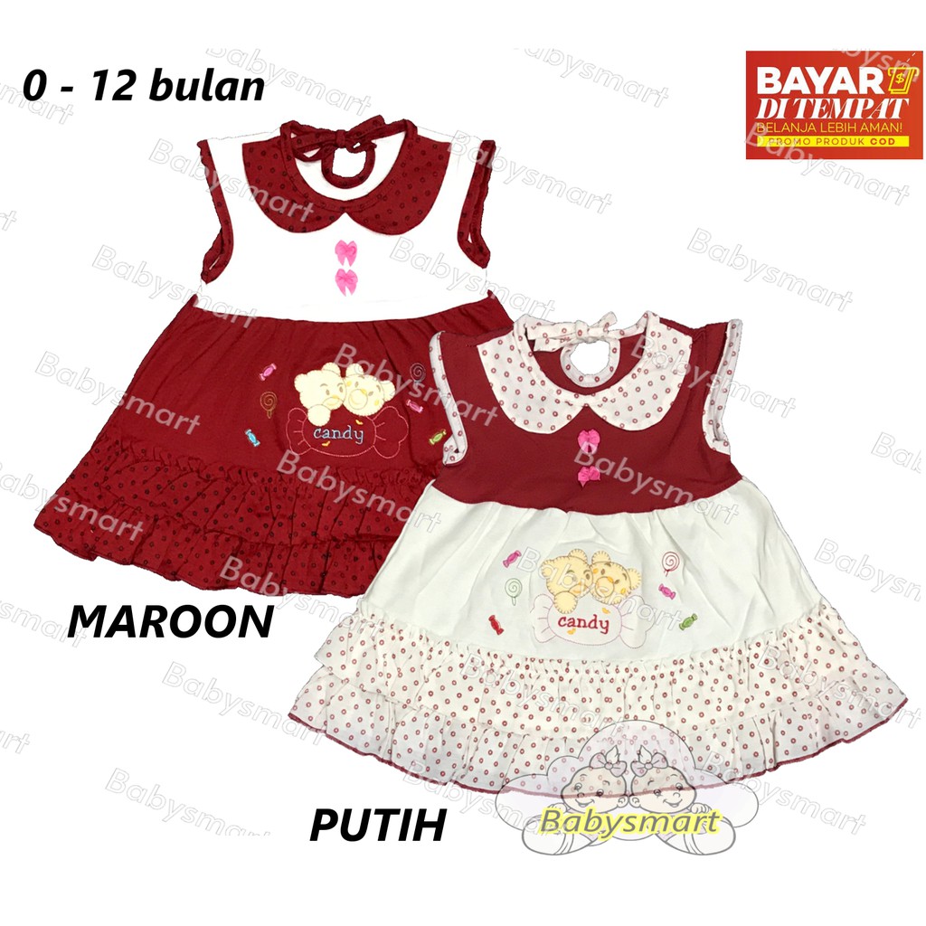 BABYSMART - Baju Bayi Perempuan Dress motif Candy 2 Bear PLANET KIDS usia 0-12 bulan / Pakaian anak