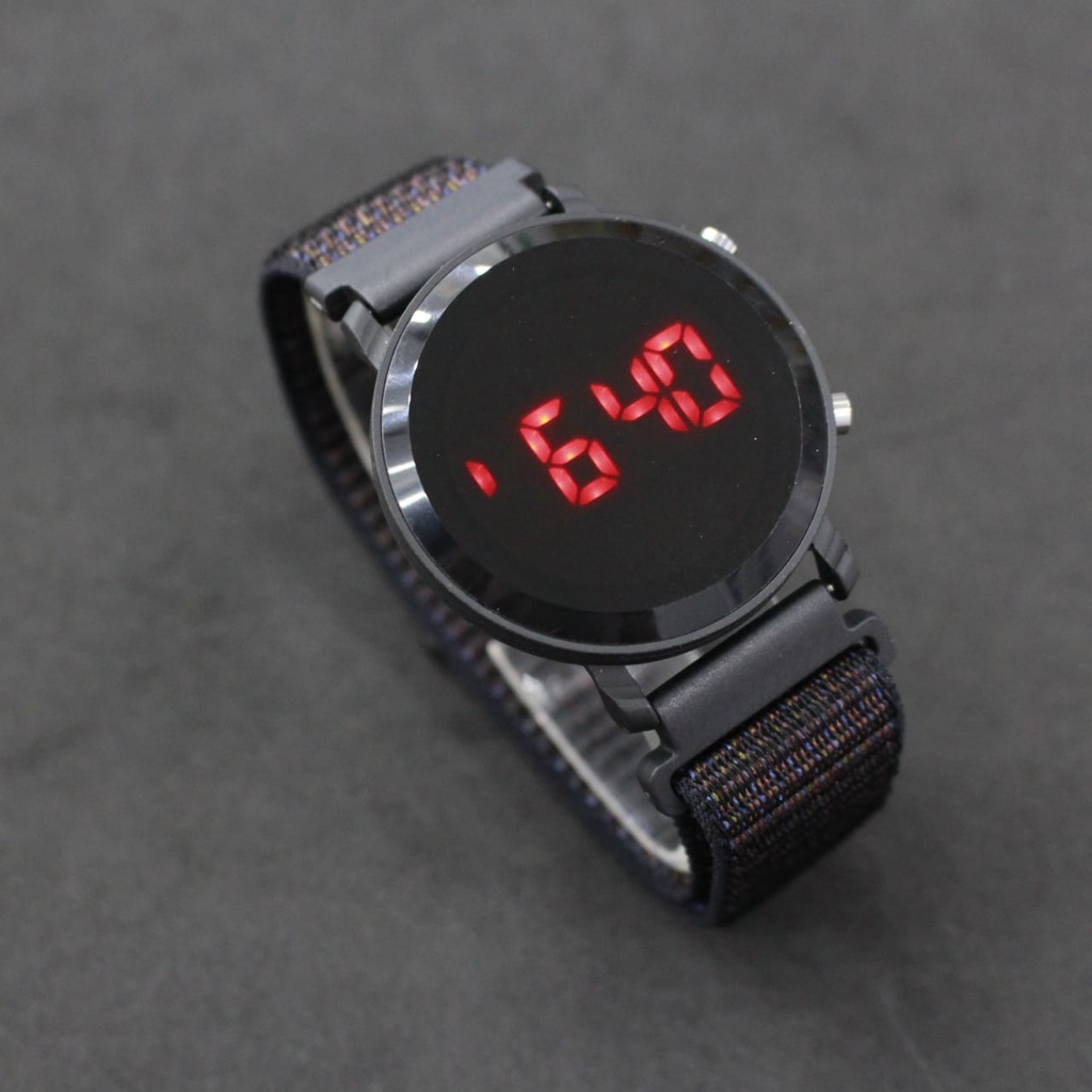 JAM TANGAN CEWEK LEDWATCH BULAT RING HITAM NYLON STRAP/JAM TANGAN TERBARU KEKINIAN/JAM TANGAN MODEL KOREA/JAM TANGAN FASHION TERBARU/