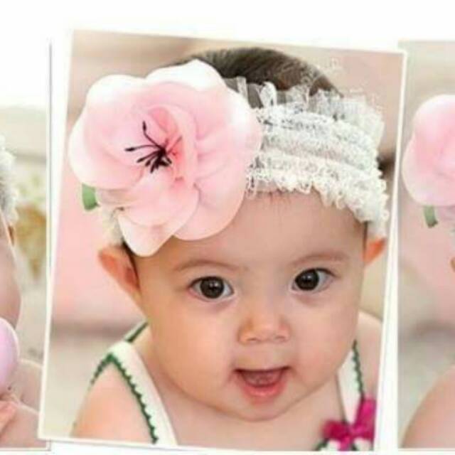 Headband Putih Bunga Pink/Bando Baby/Pita kepala bay/bando Bunga/Bando Putih