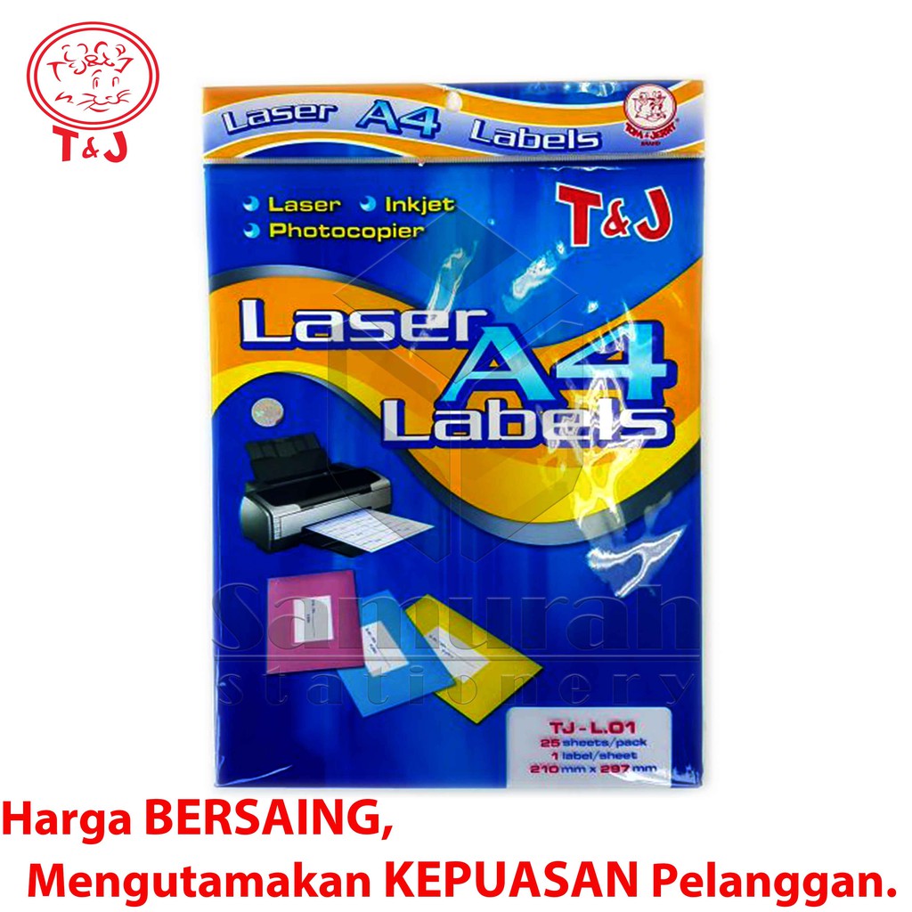 

Kertas Laser Label Stiker Tom & Jerry L 01 Ukuran A4 isi 25 Lembar / Sticker TJ L.01 Warna Putih Dop