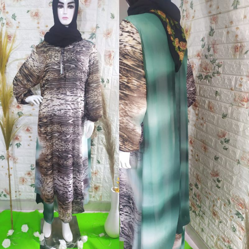 Gamis Malaysia Kekinian Busui Friendly Motif Belang Dua Warna | Lembut Nyaman Dipakai