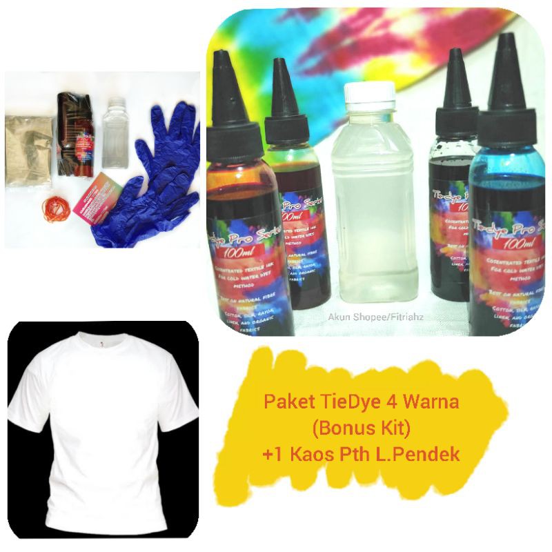 Paket Tie Dye Kit Set 4 warna Kaos/Kain Rayon/Syall Katun 100% selendang/santung.