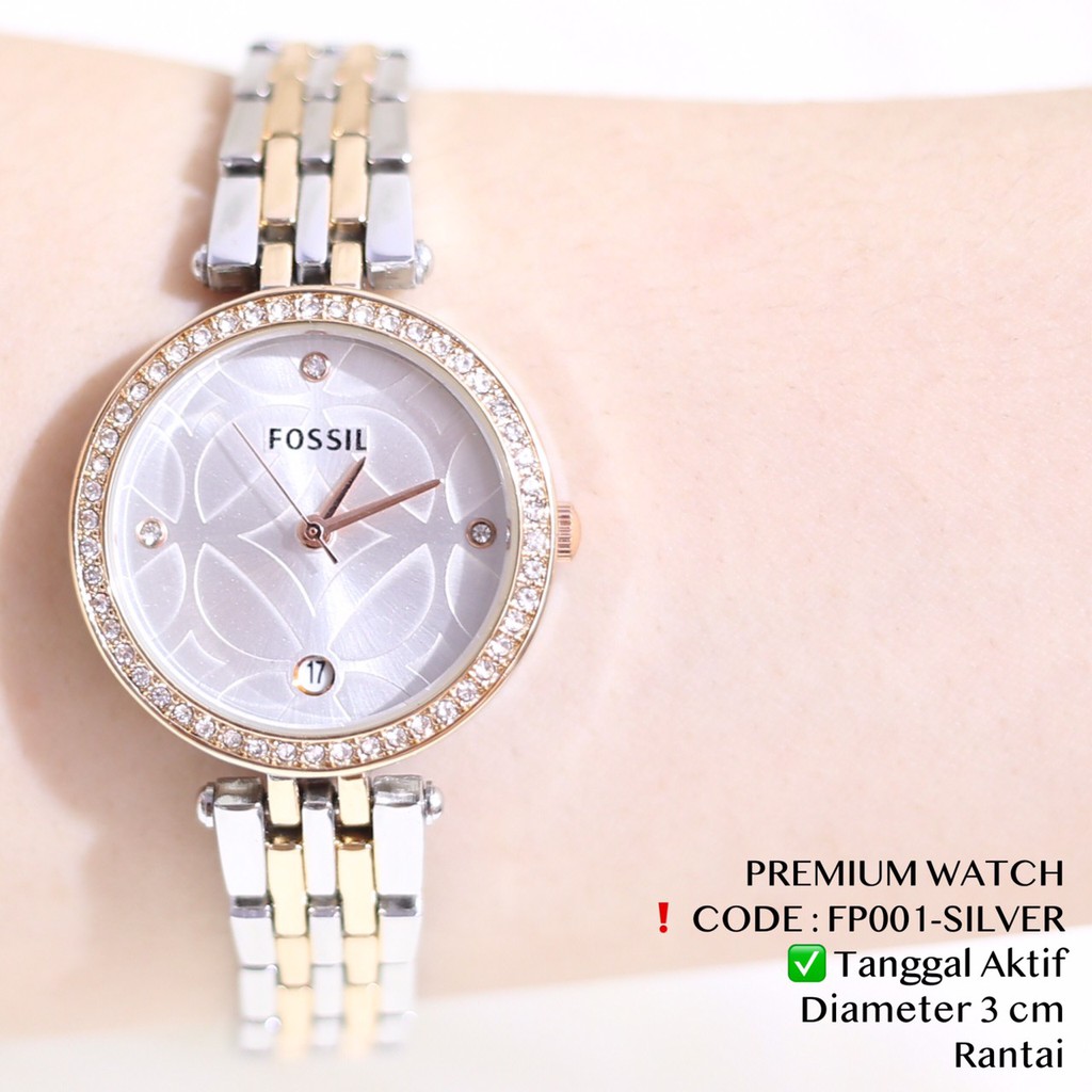 Jam tangan wanita pesta premium watch fashion tanggal aktif grosir ecer free baterai cadangan FP001