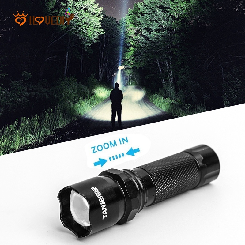 Lampu Senter LED Darurat 3 Mode Fokus / Zoom Anti Air USB Rechargeable Untuk Hiking / Camping / Lari Malam Hari