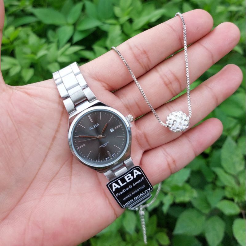 BISA COD✅Jam Tangan ALBA Anti Air Paket Kalung Titanium-A7
