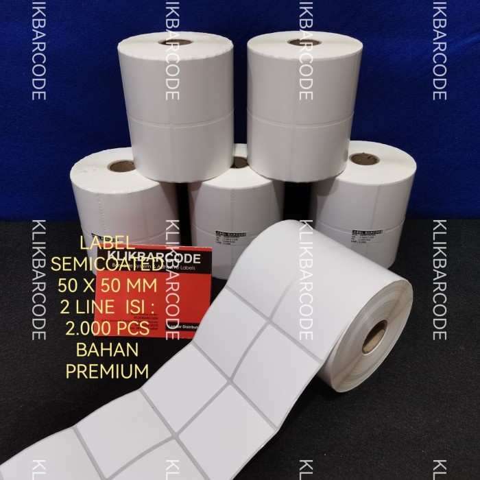 

STICKER BARCODE LABEL 5 X 5 CM - 50 X 50 MM - 2 BARIS - 2.000 LABEL - Semicoated