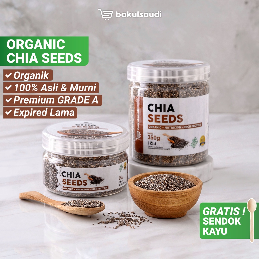 Organic Chia Seed Grade A Premium Quality Original 100% Murni non GMO Asli / Biji Chia Seeds Hitam Organik Chiaseed Chiaseeds Cia seed Original