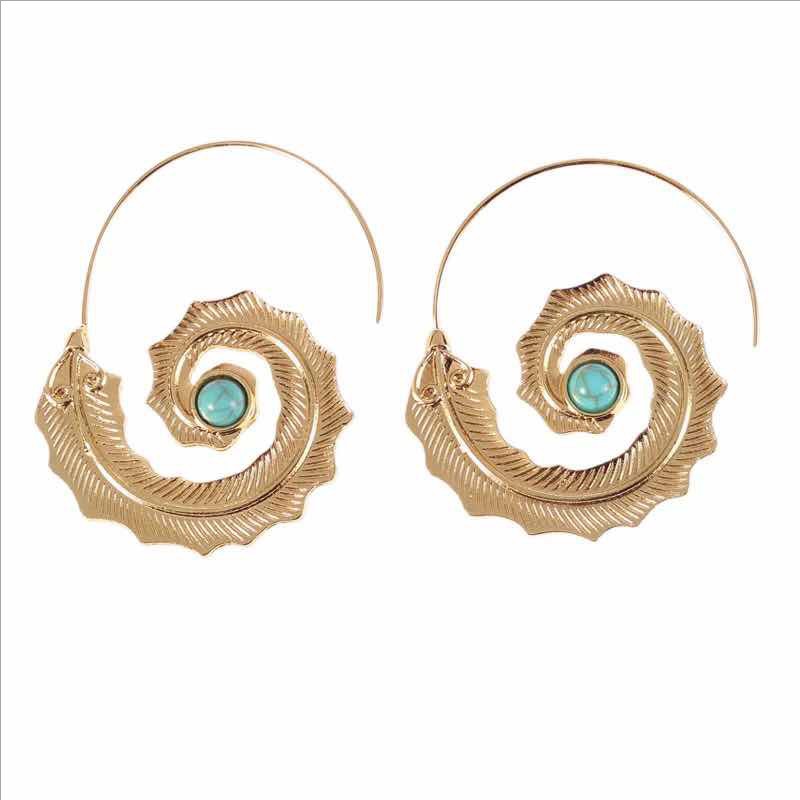 Anting Drop 925 Silver 18k Gold Bentuk Daun Spiral Aksen Berlian Imitasi Warna Hijau