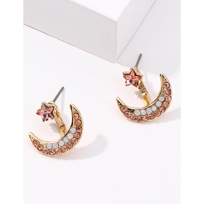 LRC Anting Tusuk Fashion Gold After Hanging Stars: Moon And Color Diamond Stud Earrings F40710