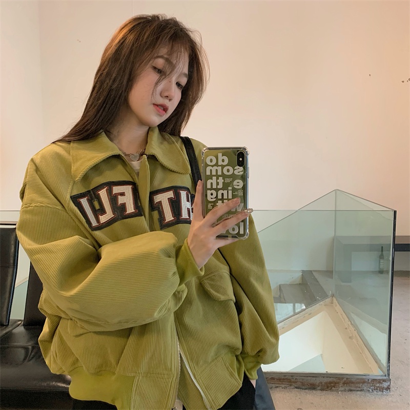 korea style jaket korduroi pendek retro wanita warna solid atasan /Corduroy Shirt  Kemeja Lengan Panjang Wanita Korean Style baju atasan wanita