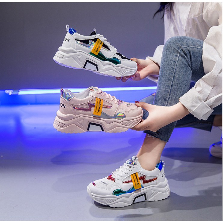 Sepatu Sneakers Import Fashion Wanita Korea Model Neon ORIGINAL TERBARU DEWASA