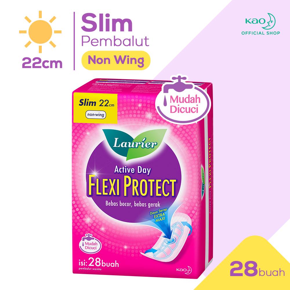 Laurier Flexi Protect Pembalut Wanita Bebas Gerak Seharian Saat Hari Deras 22cm Non Wing Daya Serap Ektra Isi 28 Buah