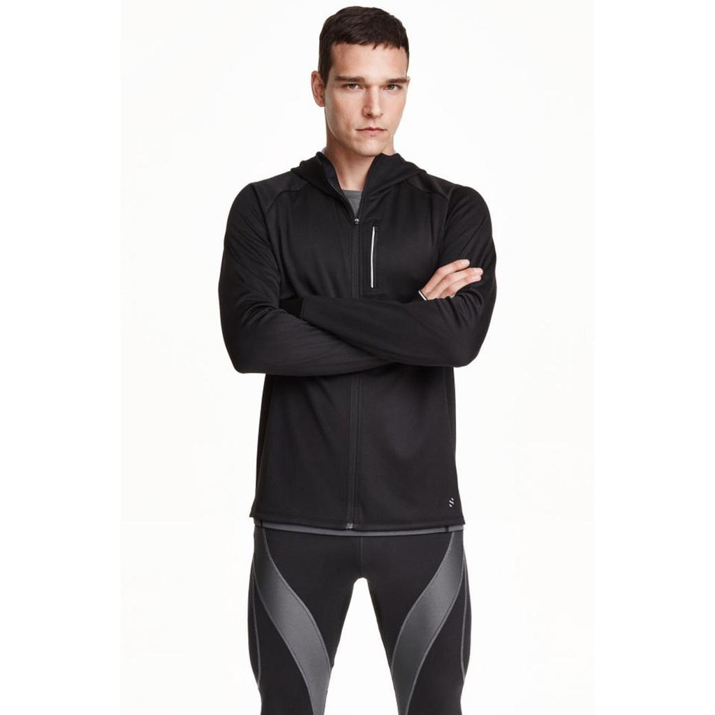 Jaket H&M Hooded Running Jacket Black Original Hnm Sports Training M3 Keren