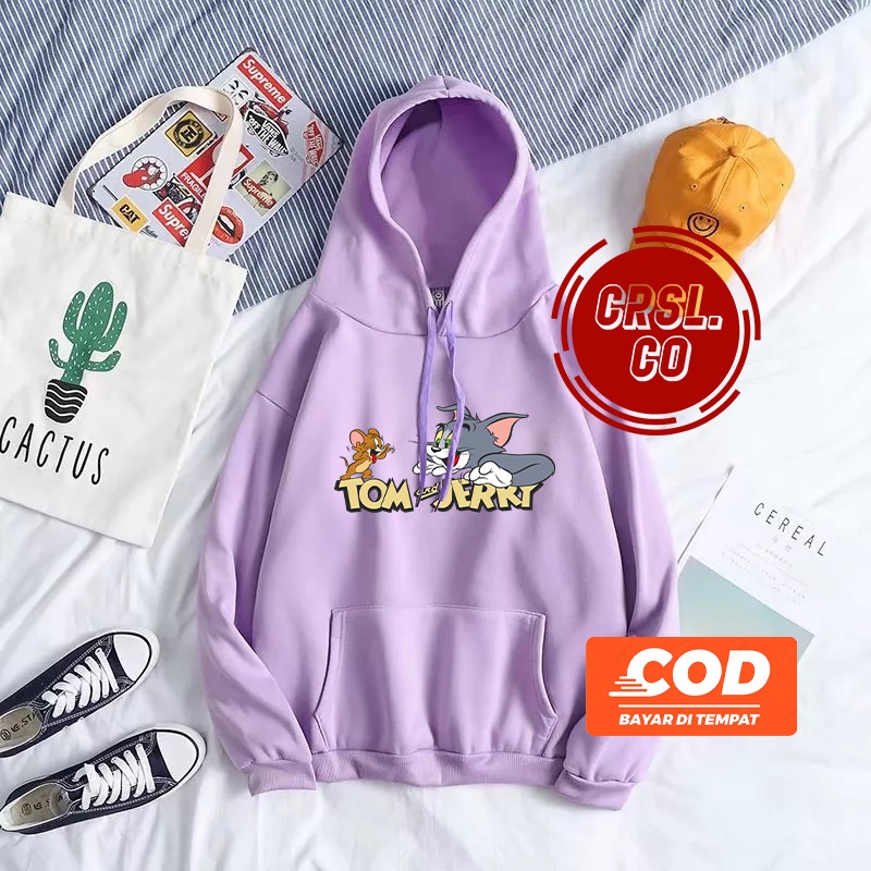 SWEATER HOODIE TOM &amp; JERRY // HOODIE TOY STORY  SAGE LILAC // BISA COD // M-XXL OVERSIZE