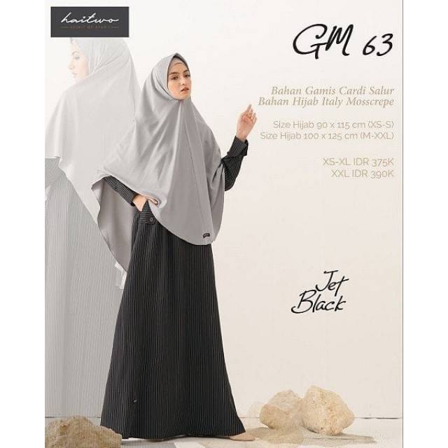 Setelan gamis hijab motif garis salur syari haitwo GM 63 ori branded berkualitas