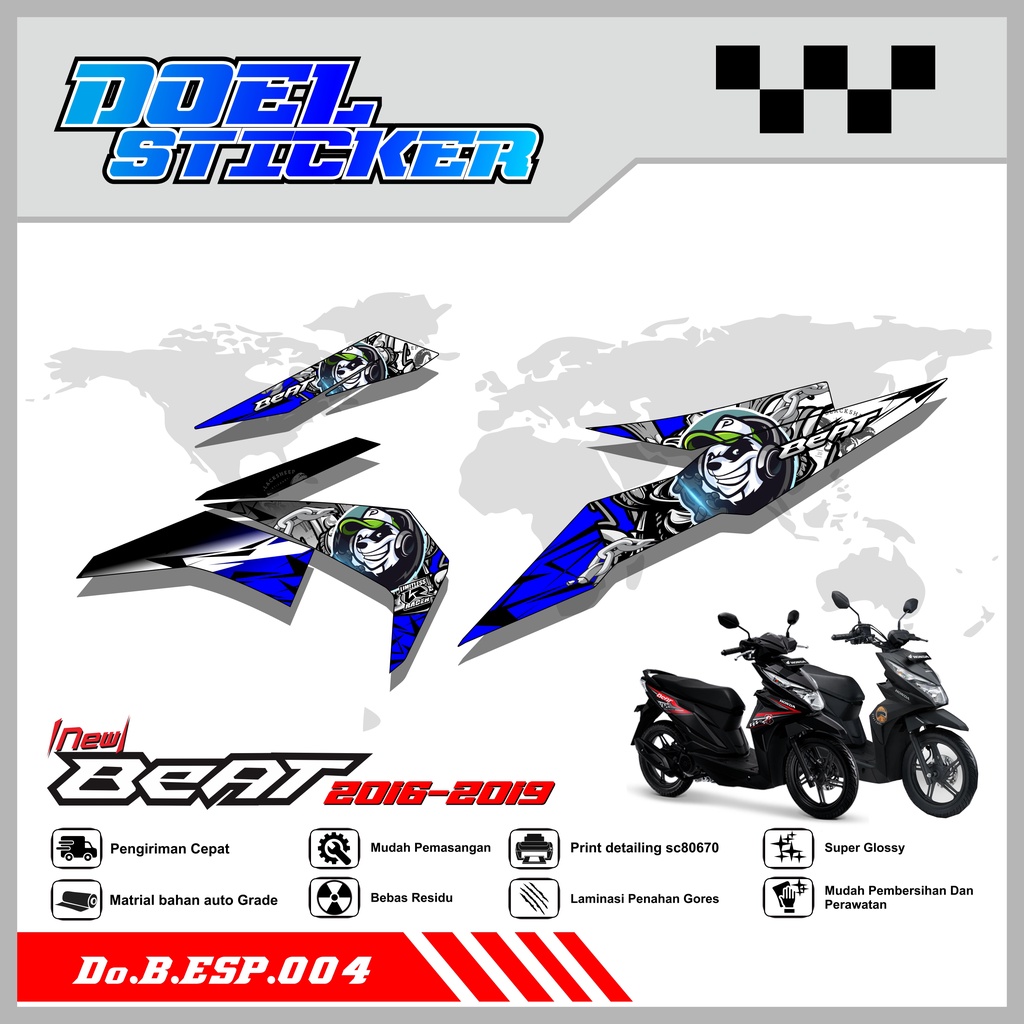 STICKER STRIPING LIST VARIASI BEAT TAHUN 2016-2019 DESAIN PANDA BEAT ESP / STREET 004