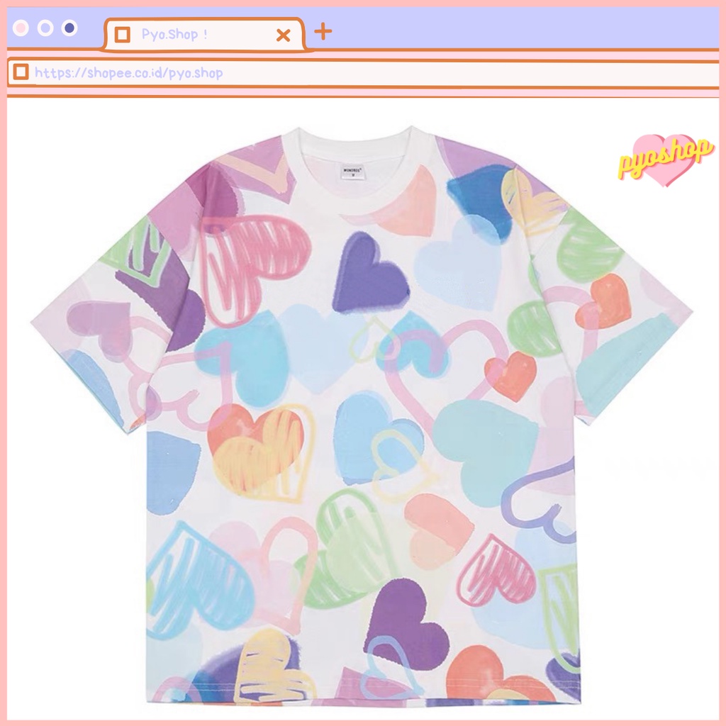 Oversize Tee Tshirt Kaos Import Longgar Motif Love &amp; Smile