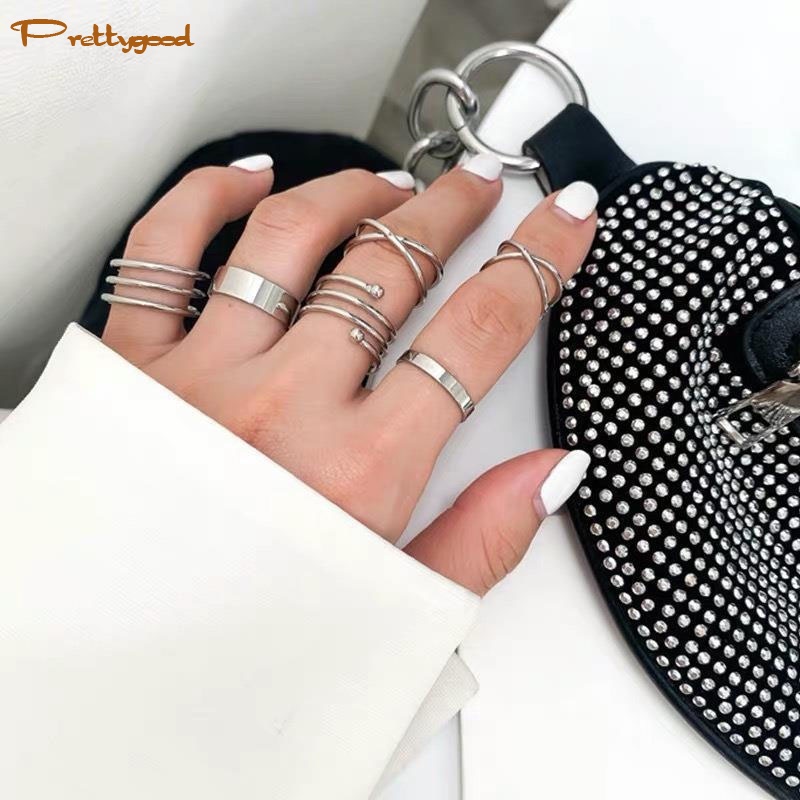 6 Pcs/set In Korea Cincin Gaya Punk Geometris Cincin Indah Pesta Pernikahan Wanita Fashion Perhiasan - PD