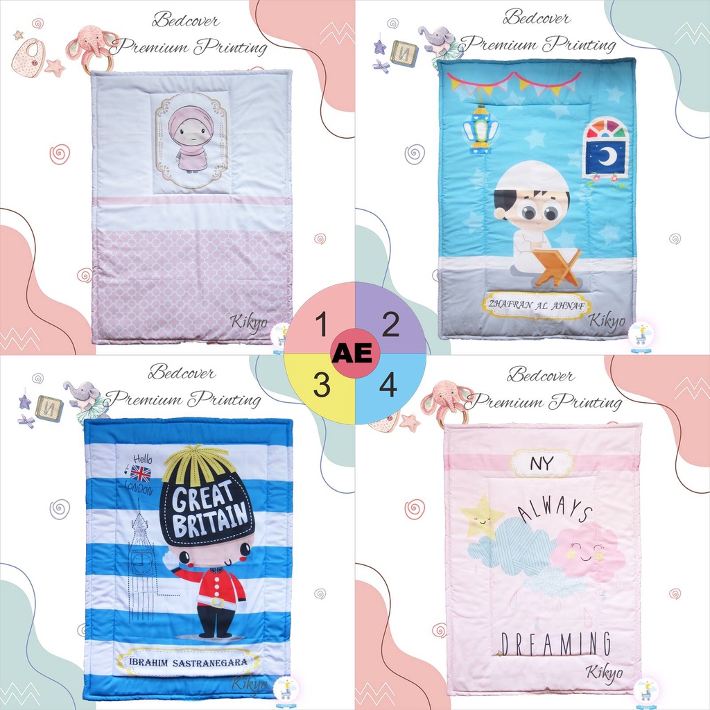 Selimut nama bayi / bedcover nama bayi premium printing / selimut topi bayi / hoodie blanket baby / hoodie blanket bayi