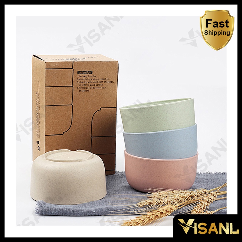 Mangkok Wheatstraw Bowl Mangkuk Plastik Microwave Warna Warni Set 4 Pcs Mangkuk Makan BPA Free