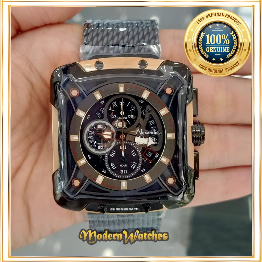 Jam Tangan Ori Pria Alexandre Christie AC 3039 Black Rosegold Hitam Stainles Skeleton Alexander 3030