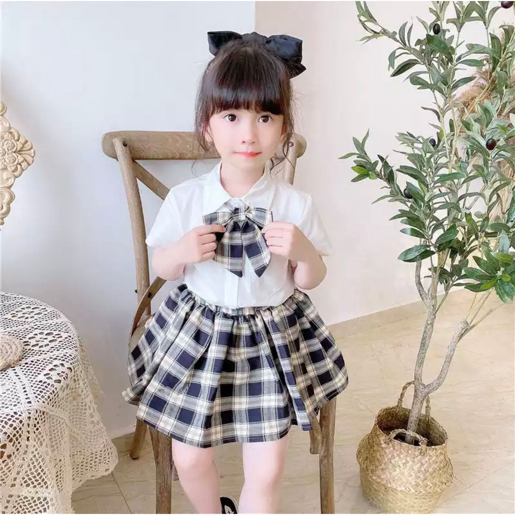 SETELAN DRESS ANAK PEREMPUAN MOTIF PITA UISA 1-5 TAHUN KOREA STYLE