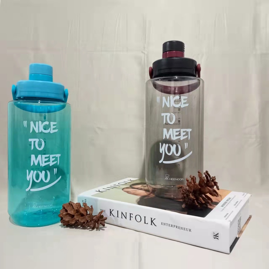 Botol Minum Plastik Nice To Meet You I Botol Transparan Logo HEENOOR I Botol Plastik DOFF I 1800ML/2