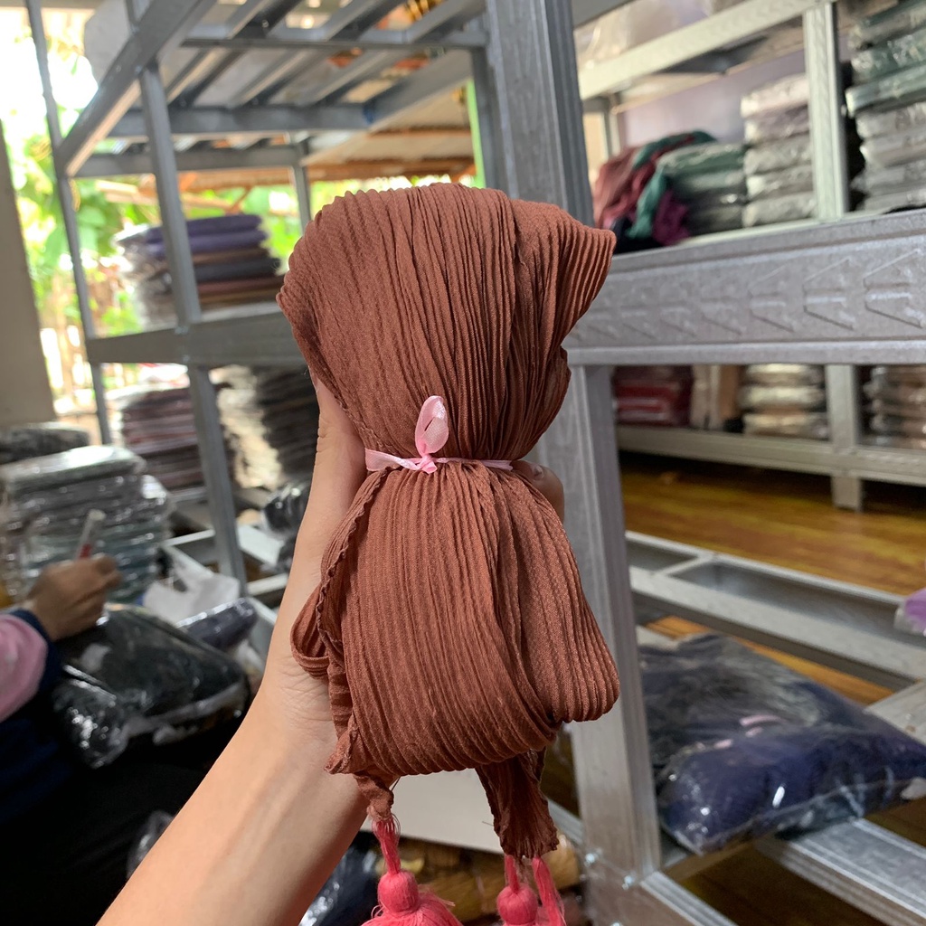 Jilbab Plisket Segiempat Bella Plisket Pleated Jambul Segiempat Plisket Jambul-tearose