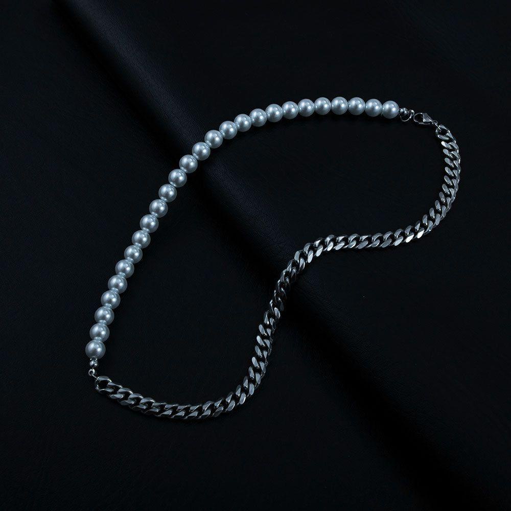 Mxbeauty Kalung Rantai Choker Hias Mutiara Bahan Stainless Steel Gaya Hip Hop Punk Korea Untuk Pria Dan Wanita