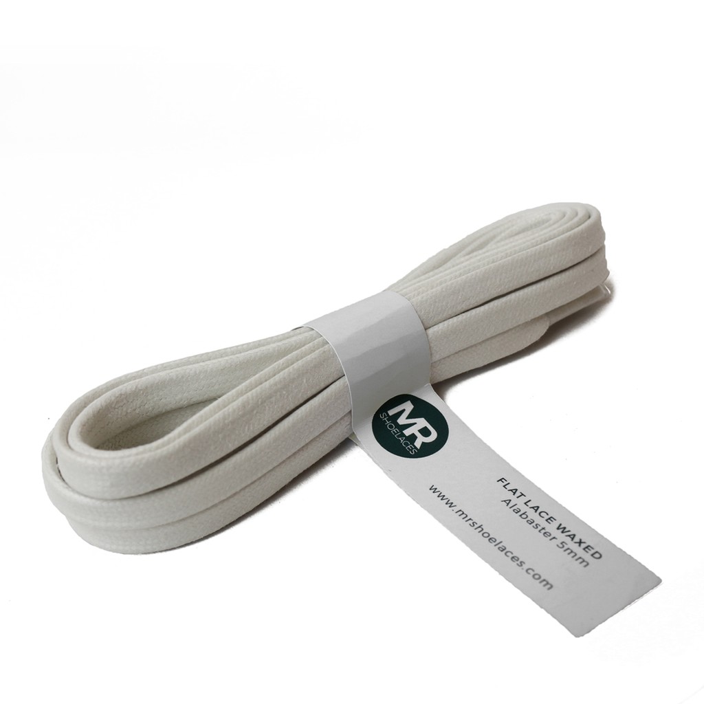 MR Shoelaces FL19 Alabaster (Putih) Tali Sepatu Lilin 5mm Gepeng Flat Pipih (Waxed Laces) 90cm 100cm 120cm 150cm 180cm 200cm (Waxed Laces) - Premium Shoelace