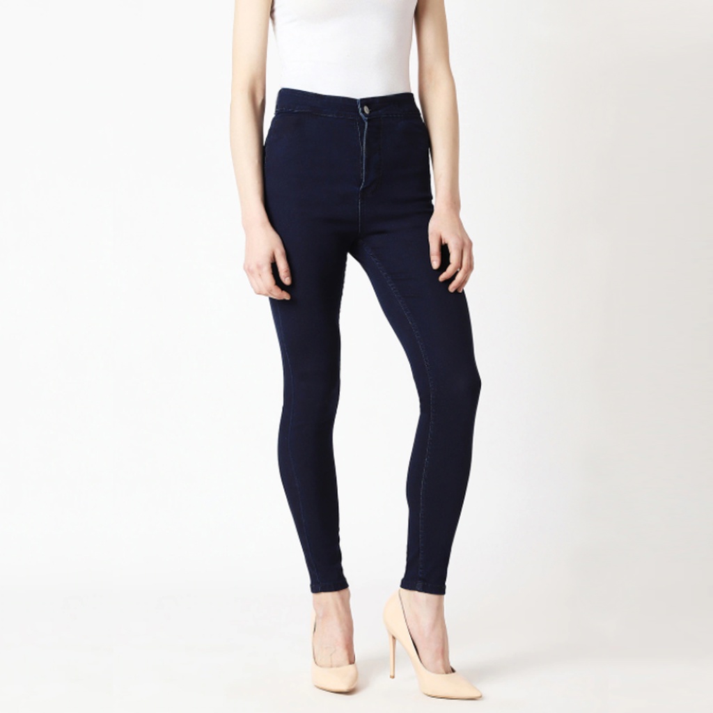 BESS - Celana Highwaist Cotton Strench Wanita - NAVY