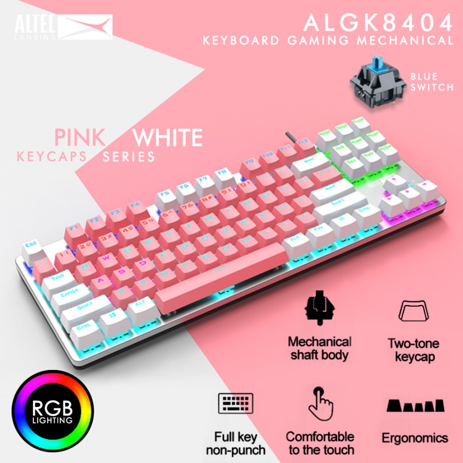 Keyboard Gaming Mechanical TKL Altec Lansing ALGK-8404 RGB Pink White