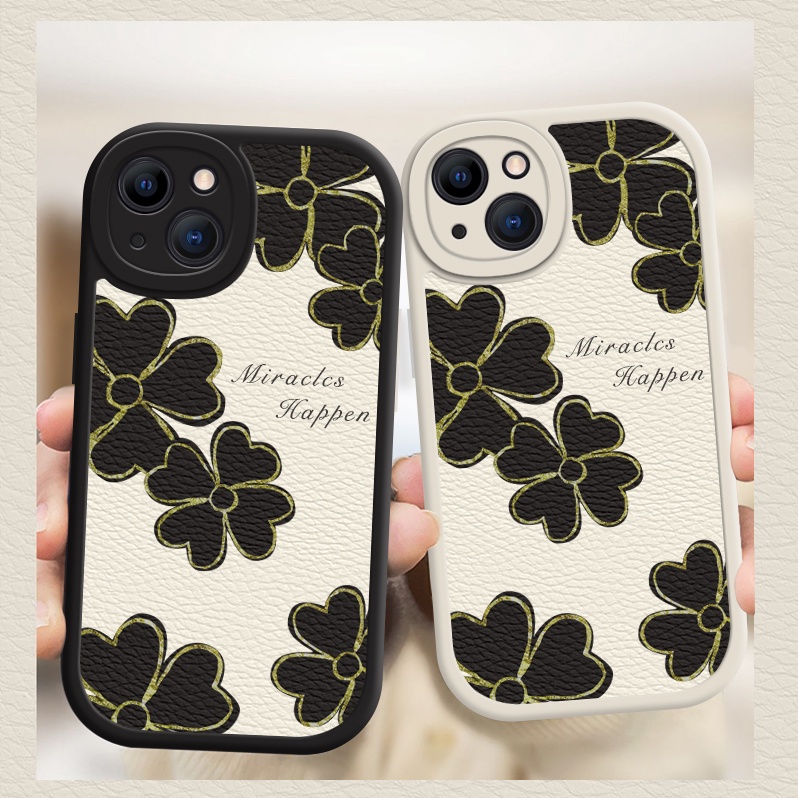 Soft Case Motif Daun Clover Untuk iPhone 6 7 8 Plus X XR Xs 11 Pro Max 14 13 12