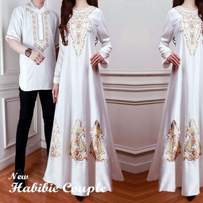 [READY] Habibi Couple baju couple muslim terbaru fashion couple baju lebaran - Putih, bordir
