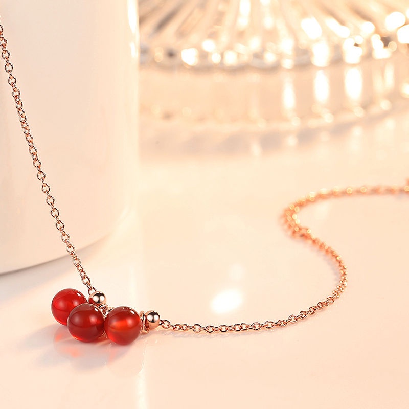 Gelang kaki tiga biji merah titanium korea style anti karat