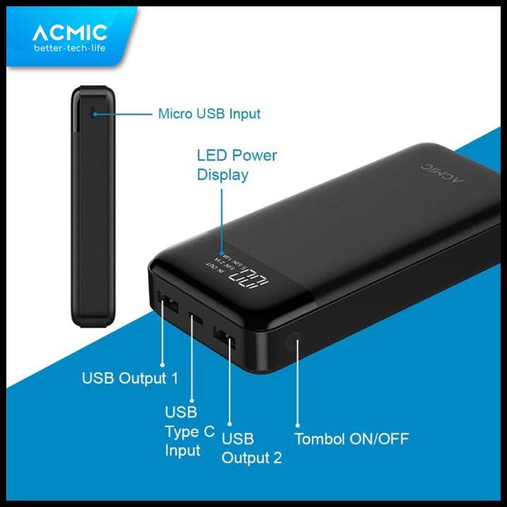 Acmic D20 20000Mah Digital Display + 2A Fast Charge Powerbank