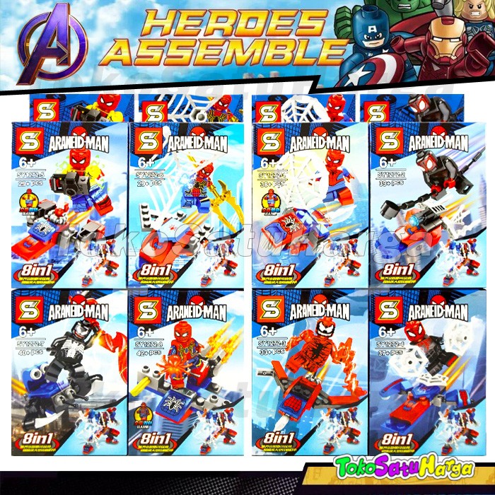 Brick Super Hero Avenger SY 1272 Spiderman 8 in 1 Transform Robot
