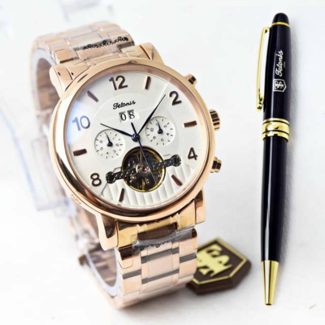 JAM TANGAN PRIA TETONIS ORIGINAL AUTOMATIC RANTAI FREE PULPEN || DIAMETER 4.5 CM ||