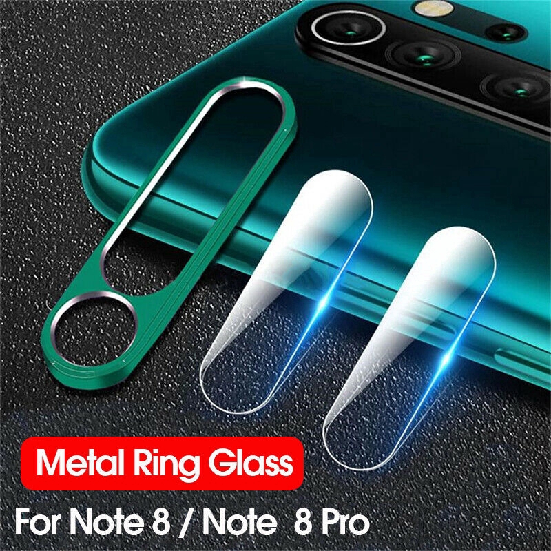 For Xiaomi Mi Redmi Note 8 Pro Camera Lens Metal Ring Protector+Tempered Glass