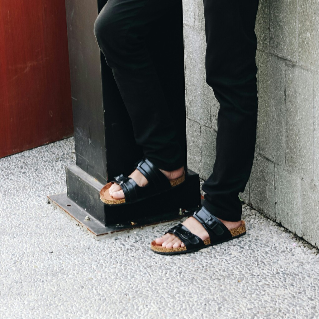 GABRIEL BLACK |FORIND x Zensa| Sendal Jepit Tali Kulit Simpel Kayu Pria/Cowok/Men - Sandal Footwear
