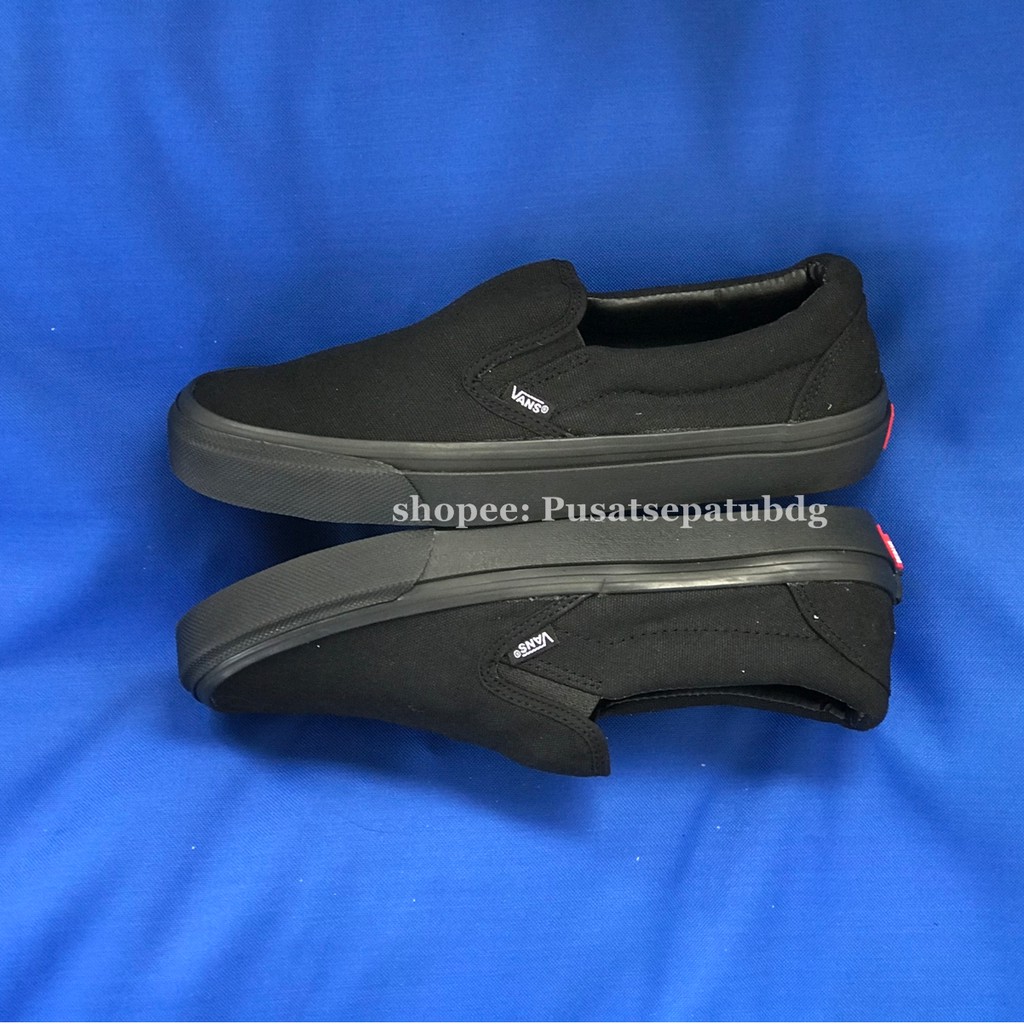 VANS SLIP ON ALL BLACK FULL HITAM