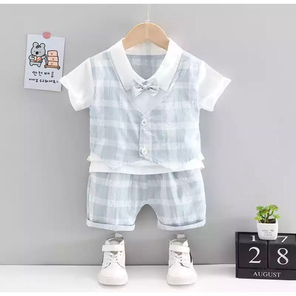 BARU! LIK026 - 4in1 Tuxedo Vest Anak Bayi Dasi Baju Pergi Jalan Casual Formal Lucu