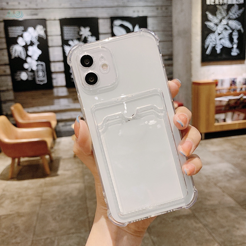 Card Holder Wallet Clear Case For iPhone 11 12 Pro Max XS X XR 7 8 Plus 12 SE 2020 Air Cushion Shockproof Transparent Cover