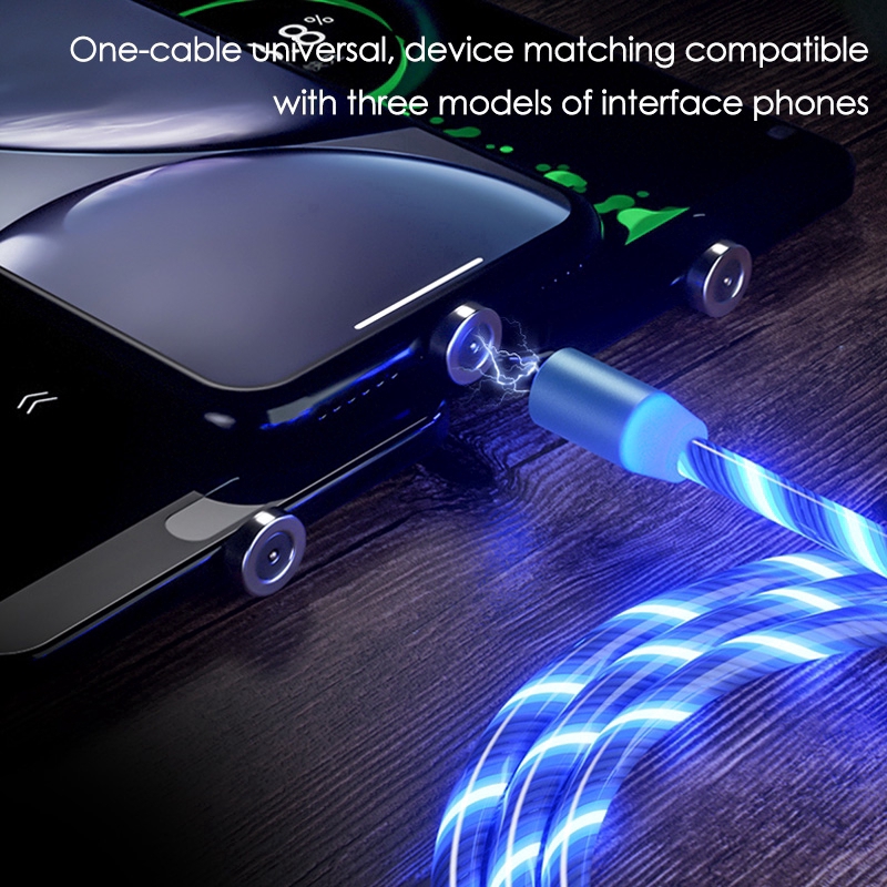 (1M / 2m) Kabel Data / Charger Micro USB / Type C Magnetik Fast Charging Dengan Lampu LED Untuk iPhone
