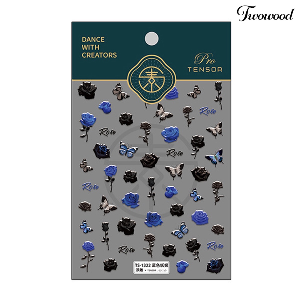 Twowood Stiker Kuku 3D Motif Bunga / Kupu-Kupu Untuk Dekorasi Nail Art DIY