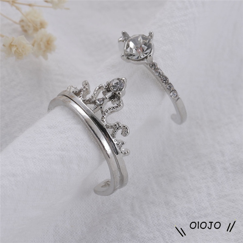 Korea Cincin Wanita Mahkota Berlian Aksesoris Fashion - Ol