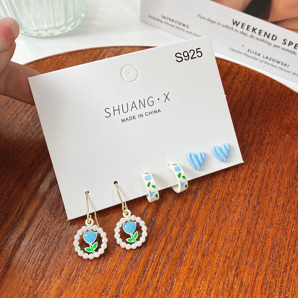 Anting Hoop Bentuk Hati Tulip Aksen Mutiara Bahan S925 Gaya Korea Untuk Wanita