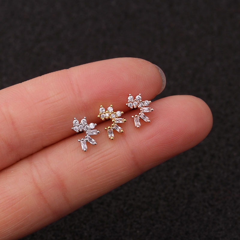 1Pc Cubic Zirconia Cartilage Helix Tragus Conch Rook Lobe Screw Back Earring Stud