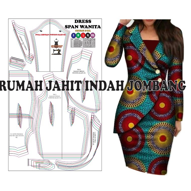 pola baju pola jahit DRESS SPAN WANITA
