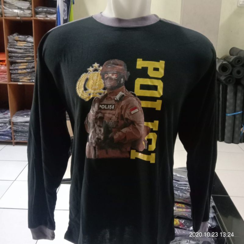 Kaos Bantalan Polisi tribrata hitam|Kaos penembak polisi warna hitam panjang | Kaos polisi hitam pjg